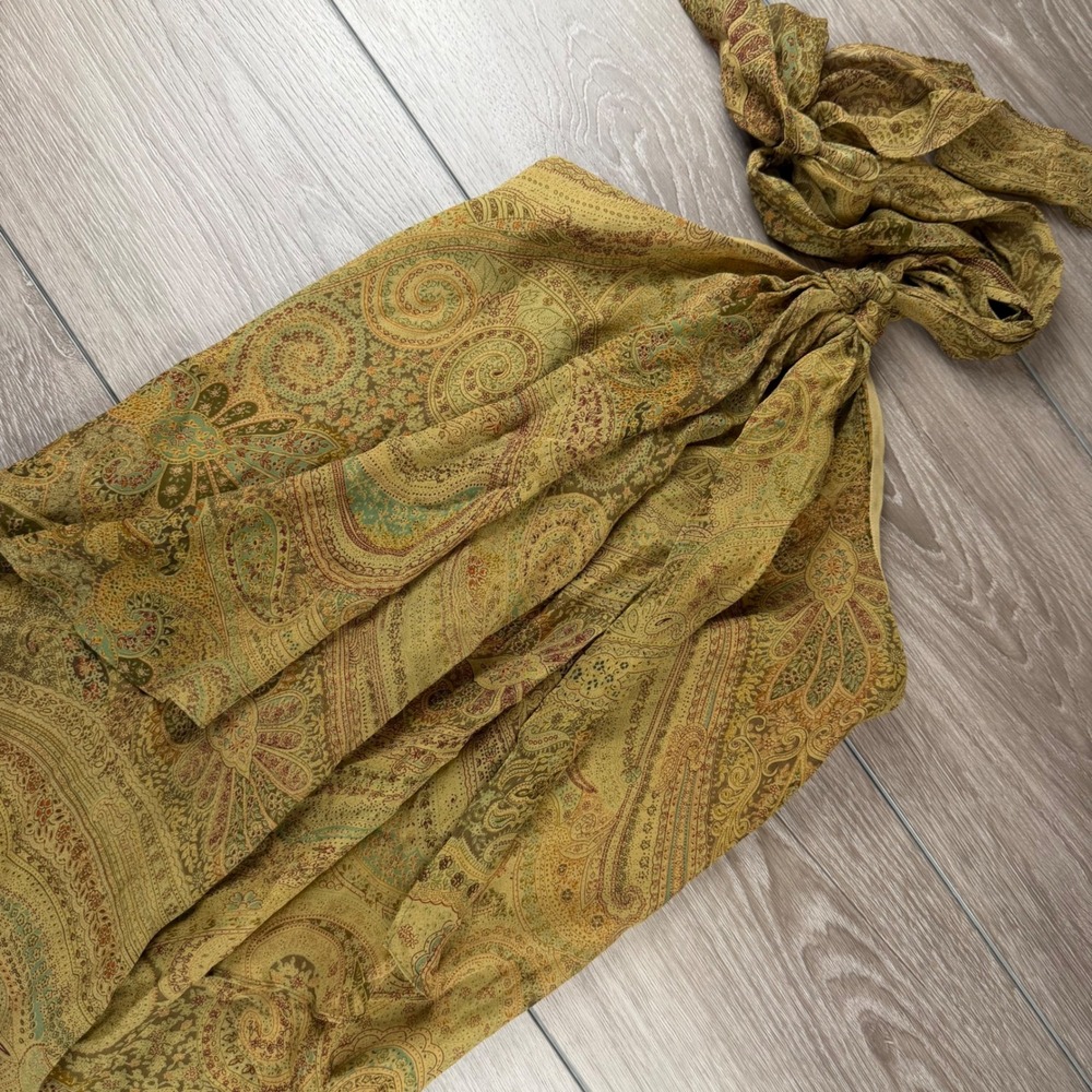 Lauren Ralph Lauren Womens Skirt Silk Paisley Ruffle Wrap Green Gold Medium